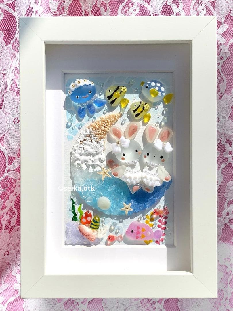 海のお月様 うさぎの姉妹 インテリア シーグラスアート アクアリウム プレゼント