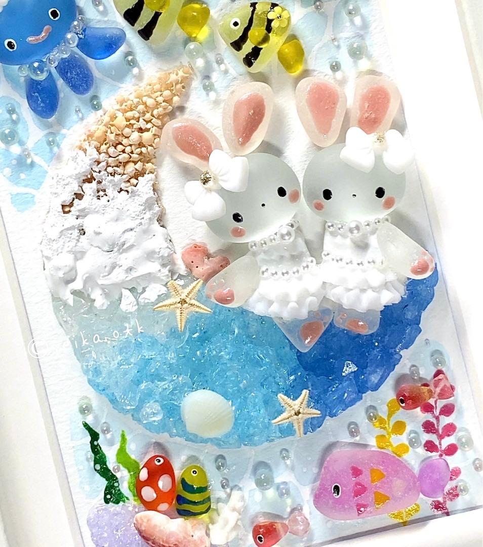 海のお月様 うさぎの姉妹 インテリア シーグラスアート アクアリウム プレゼント