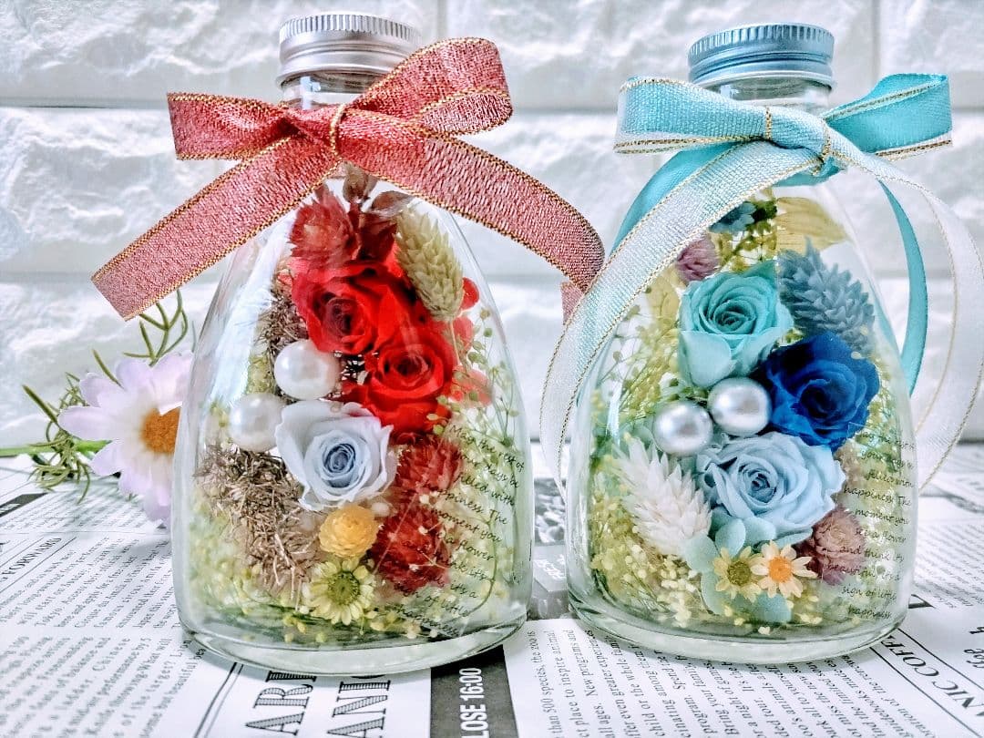 Saleレッド&ブルーバラ2点セット♪*¨…♫ ボトルフラワー