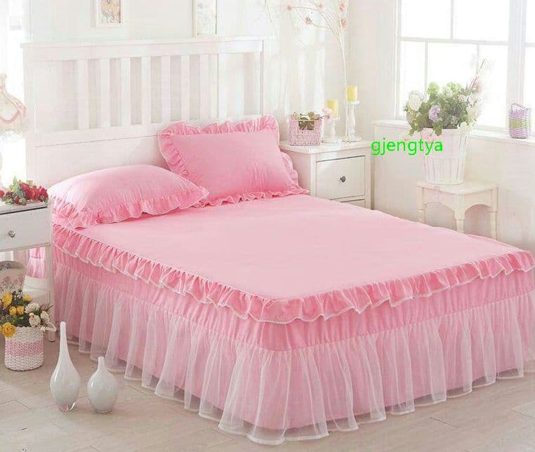ライトピンク色寝具カバーセットフリル掛け布団カバーレースシーツ枕カバーセット6