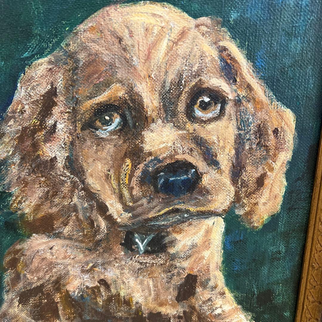 アンティークの犬の油彩画 ＊油絵