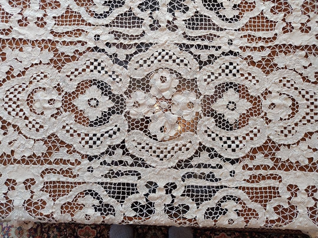 レース テーブルクロス ベージュ　ハンドメイド　ビンテージ