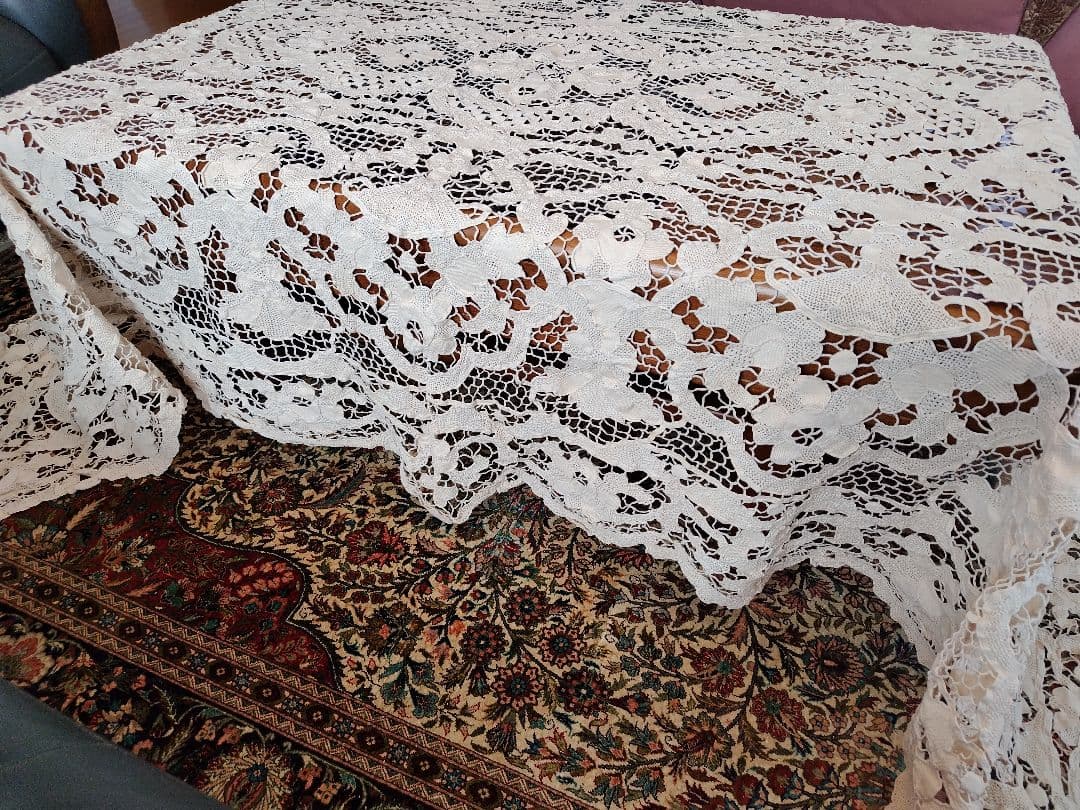 レース テーブルクロス ベージュ　ハンドメイド　ビンテージ