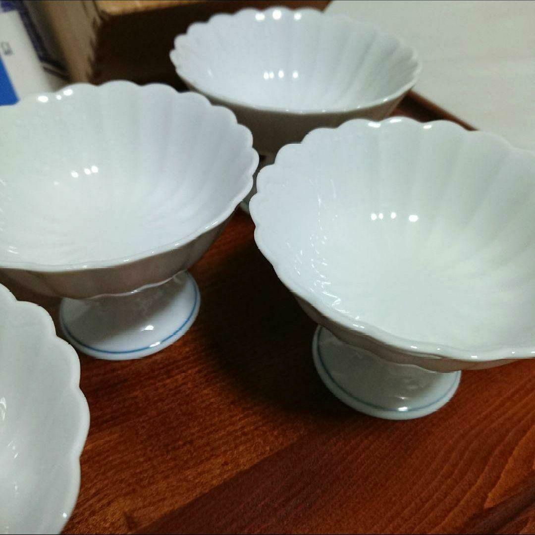 未使用 有田焼 白磁 菊割 高台鉢揃 観山 賞美堂