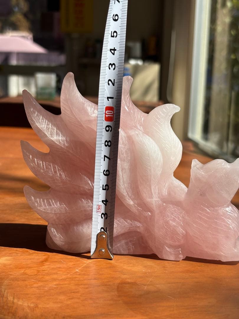 天然石 ローズクォーツ 九尾狐 九尾の狐 彫刻 置物 約1kg 風水 開運