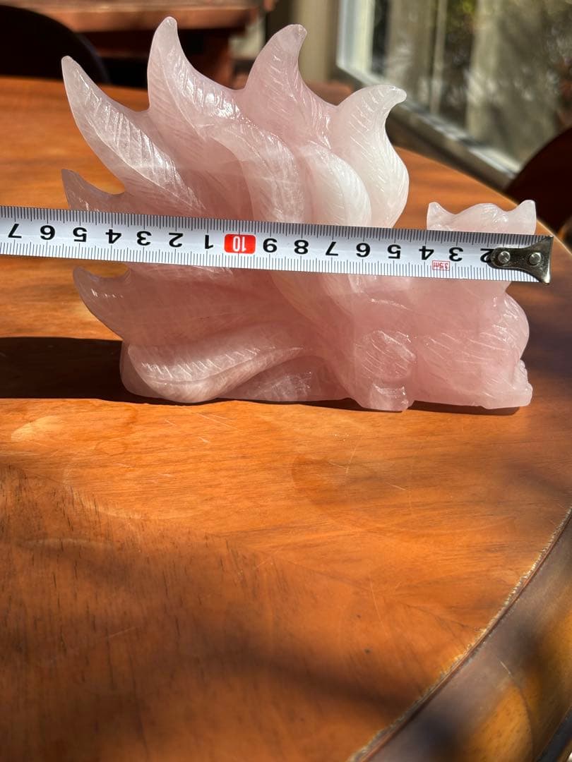 天然石 ローズクォーツ 九尾狐 九尾の狐 彫刻 置物 約1kg 風水 開運