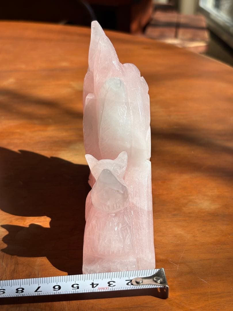 天然石 ローズクォーツ 九尾狐 九尾の狐 彫刻 置物 約1kg 風水 開運