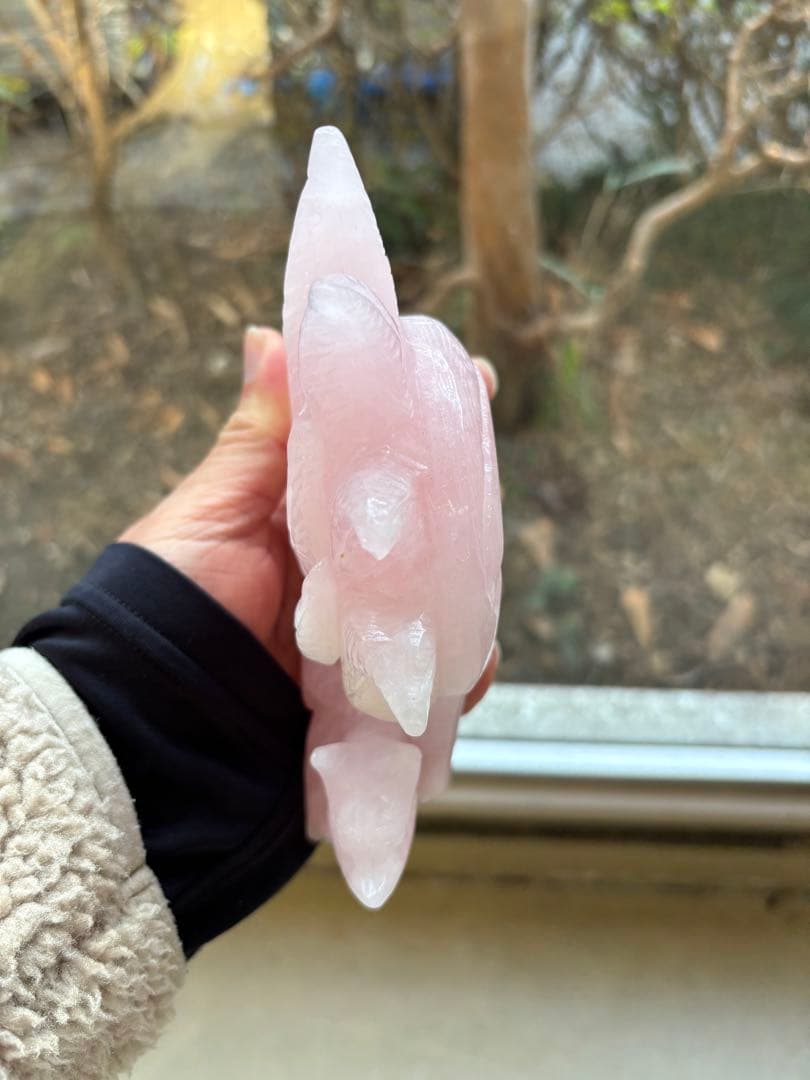 天然石 ローズクォーツ 九尾狐 九尾の狐 彫刻 置物 約1kg 風水 開運