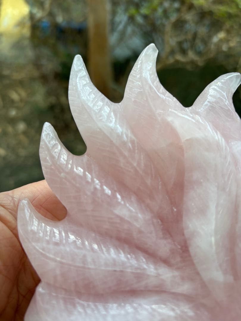 天然石 ローズクォーツ 九尾狐 九尾の狐 彫刻 置物 約1kg 風水 開運