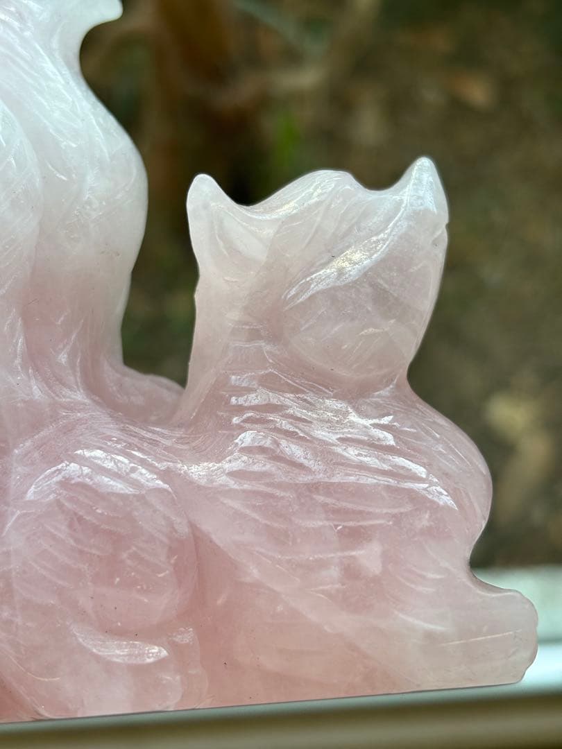 天然石 ローズクォーツ 九尾狐 九尾の狐 彫刻 置物 約1kg 風水 開運