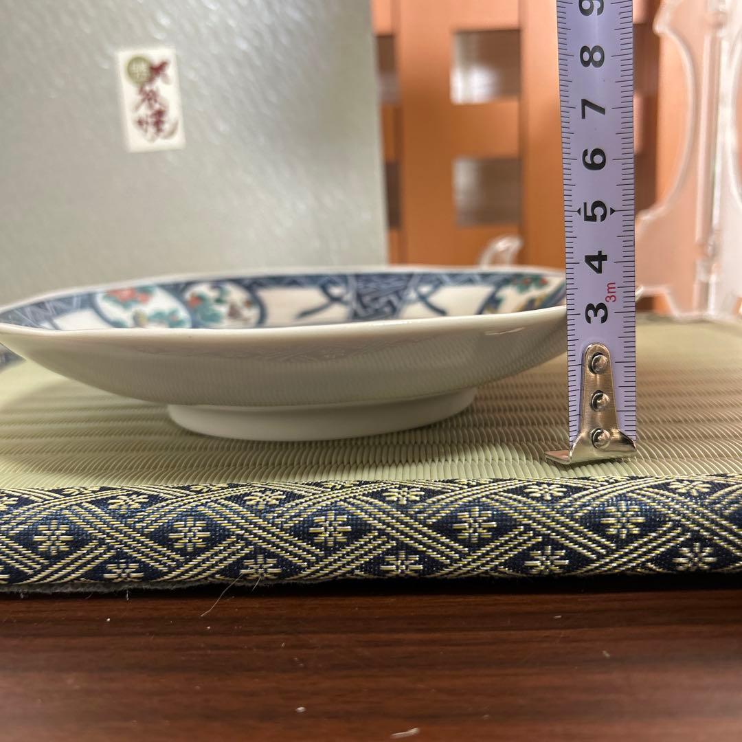 九谷焼 新品 5.8号皿揃 染付丸紋花鳥 5枚 青風窯