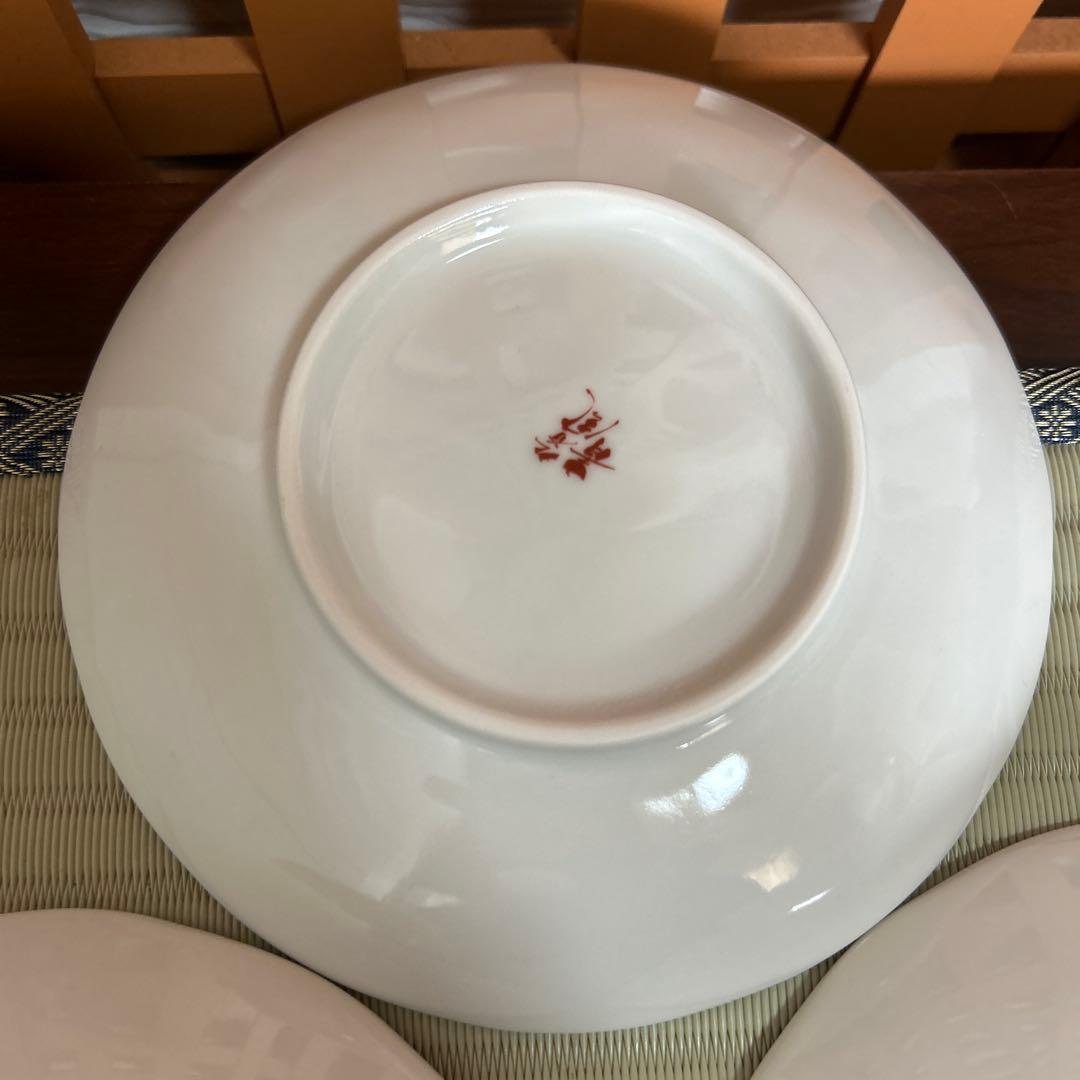 九谷焼 新品 5.8号皿揃 染付丸紋花鳥 5枚 青風窯