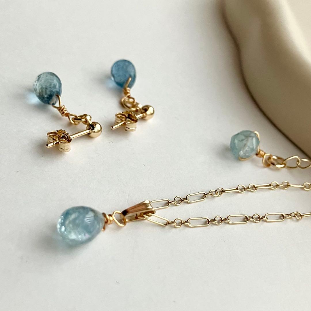 14kgf サンタマリア アクアマリン ピアス / イヤリング ネックレス