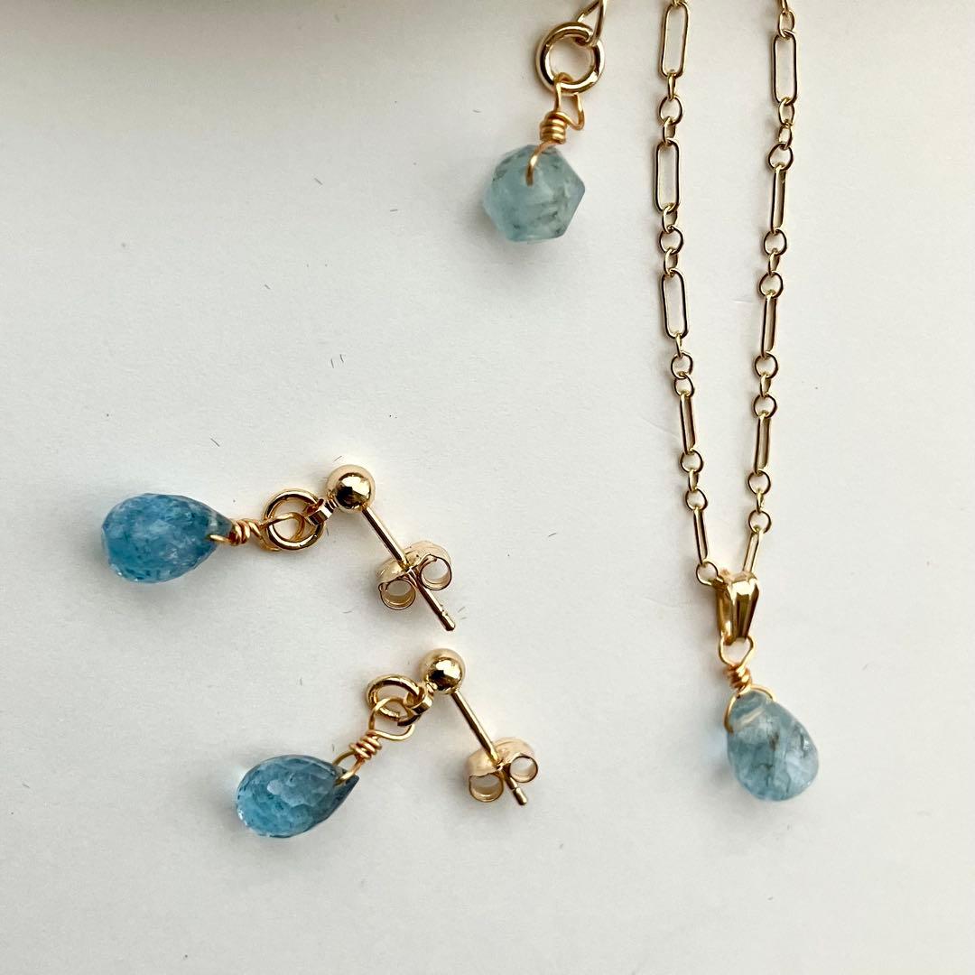 14kgf サンタマリア アクアマリン ピアス / イヤリング ネックレス
