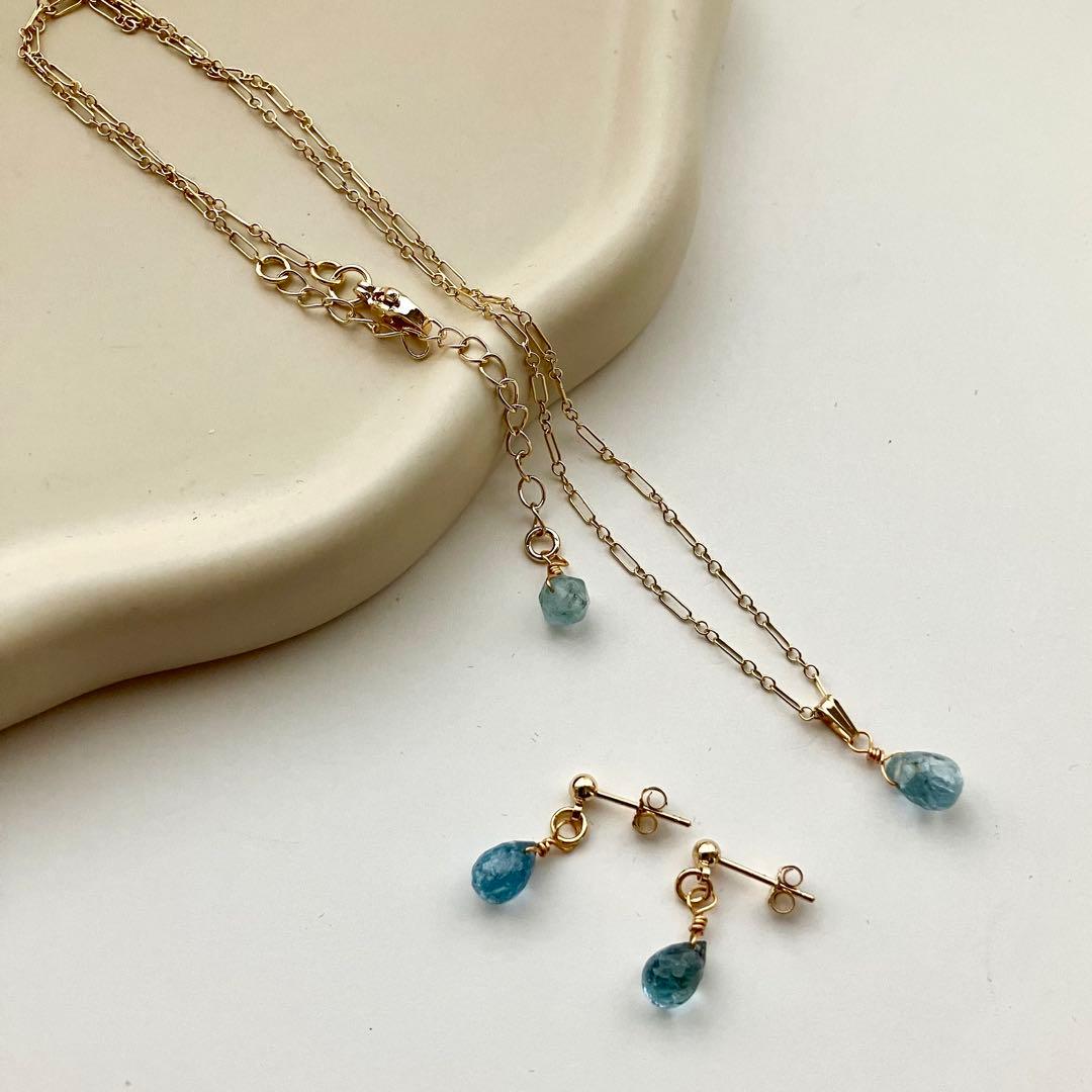14kgf サンタマリア アクアマリン ピアス / イヤリング ネックレス
