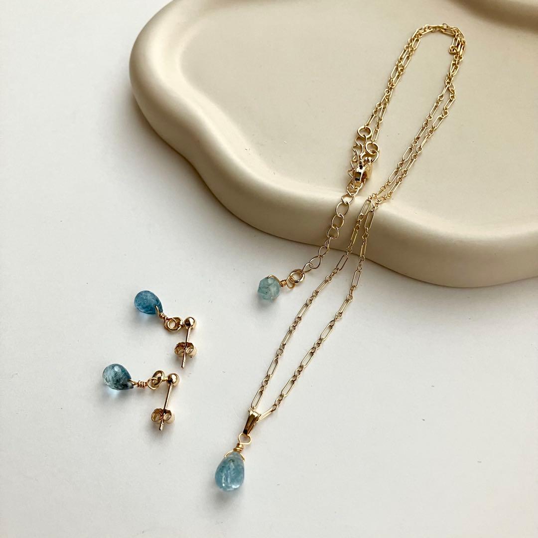 14kgf サンタマリア アクアマリン ピアス / イヤリング ネックレス