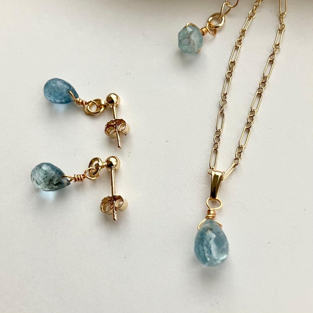 14kgf サンタマリア アクアマリン ピアス / イヤリング ネックレス