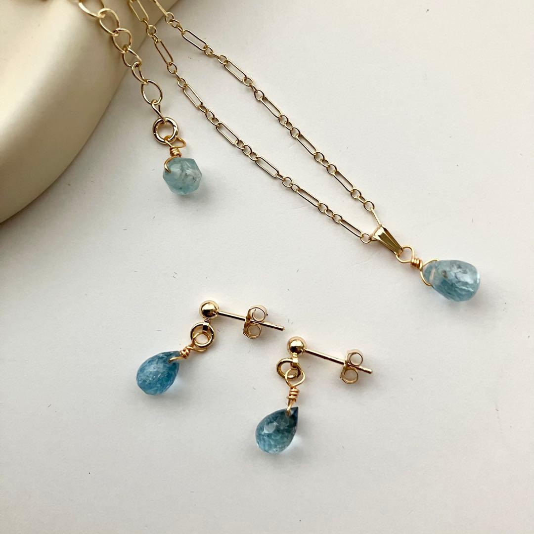 14kgf サンタマリア アクアマリン ピアス / イヤリング ネックレス