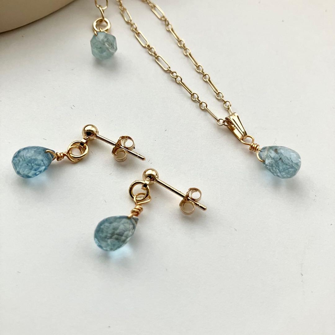 14kgf サンタマリア アクアマリン ピアス / イヤリング ネックレス