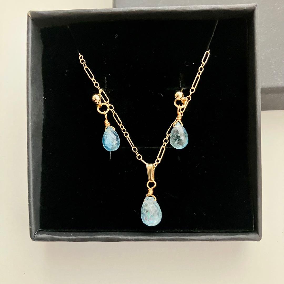14kgf サンタマリア アクアマリン ピアス / イヤリング ネックレス