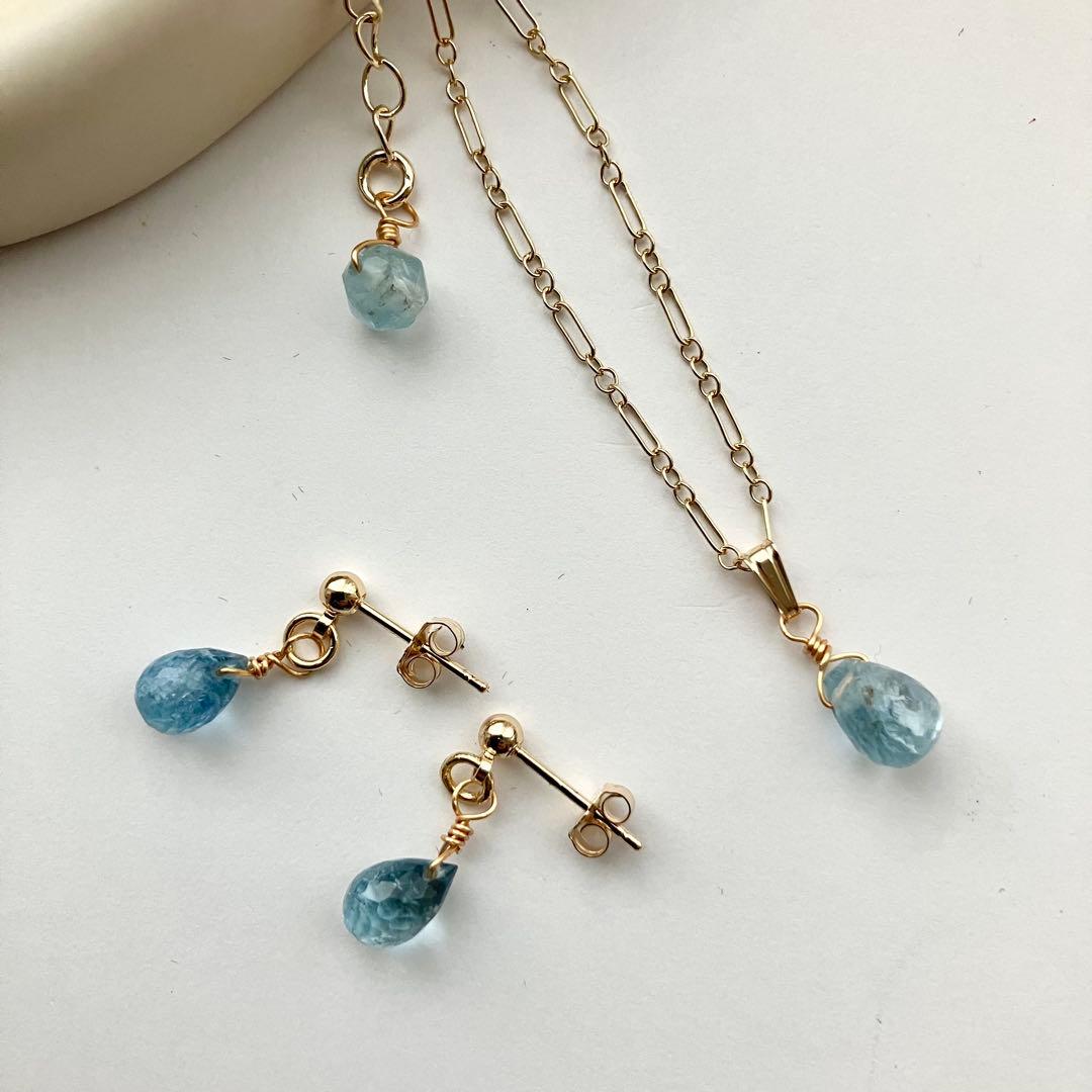 14kgf サンタマリア アクアマリン ピアス / イヤリング ネックレス