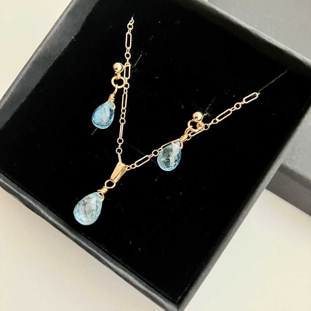 14kgf サンタマリア アクアマリン ピアス / イヤリング ネックレス