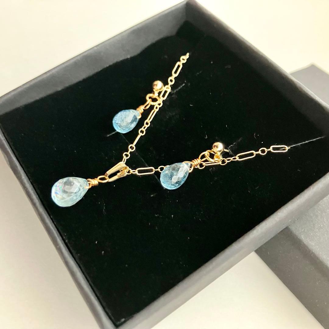 14kgf サンタマリア アクアマリン ピアス / イヤリング ネックレス