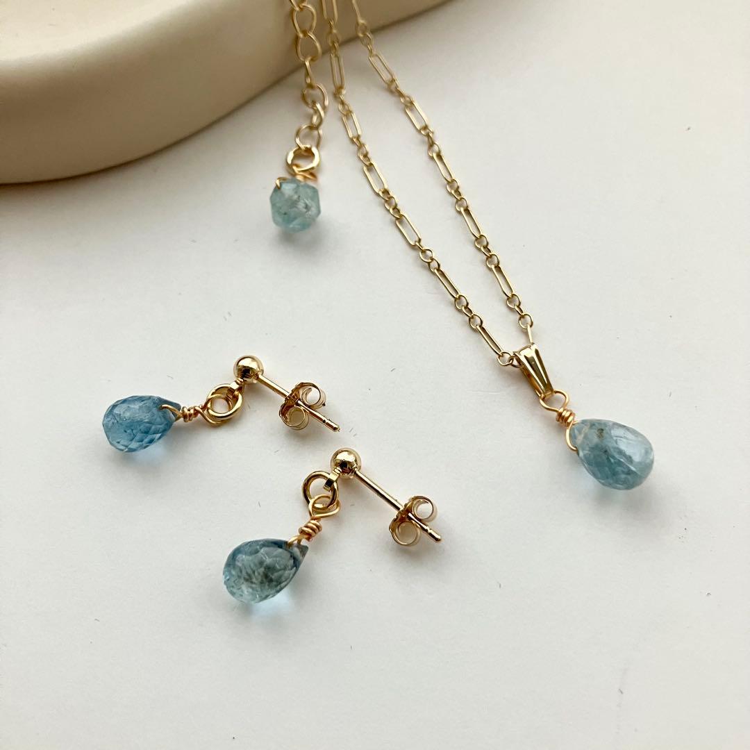 14kgf サンタマリア アクアマリン ピアス / イヤリング ネックレス