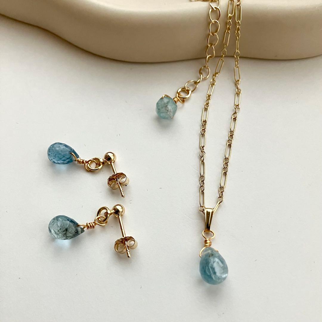 14kgf サンタマリア アクアマリン ピアス / イヤリング ネックレス