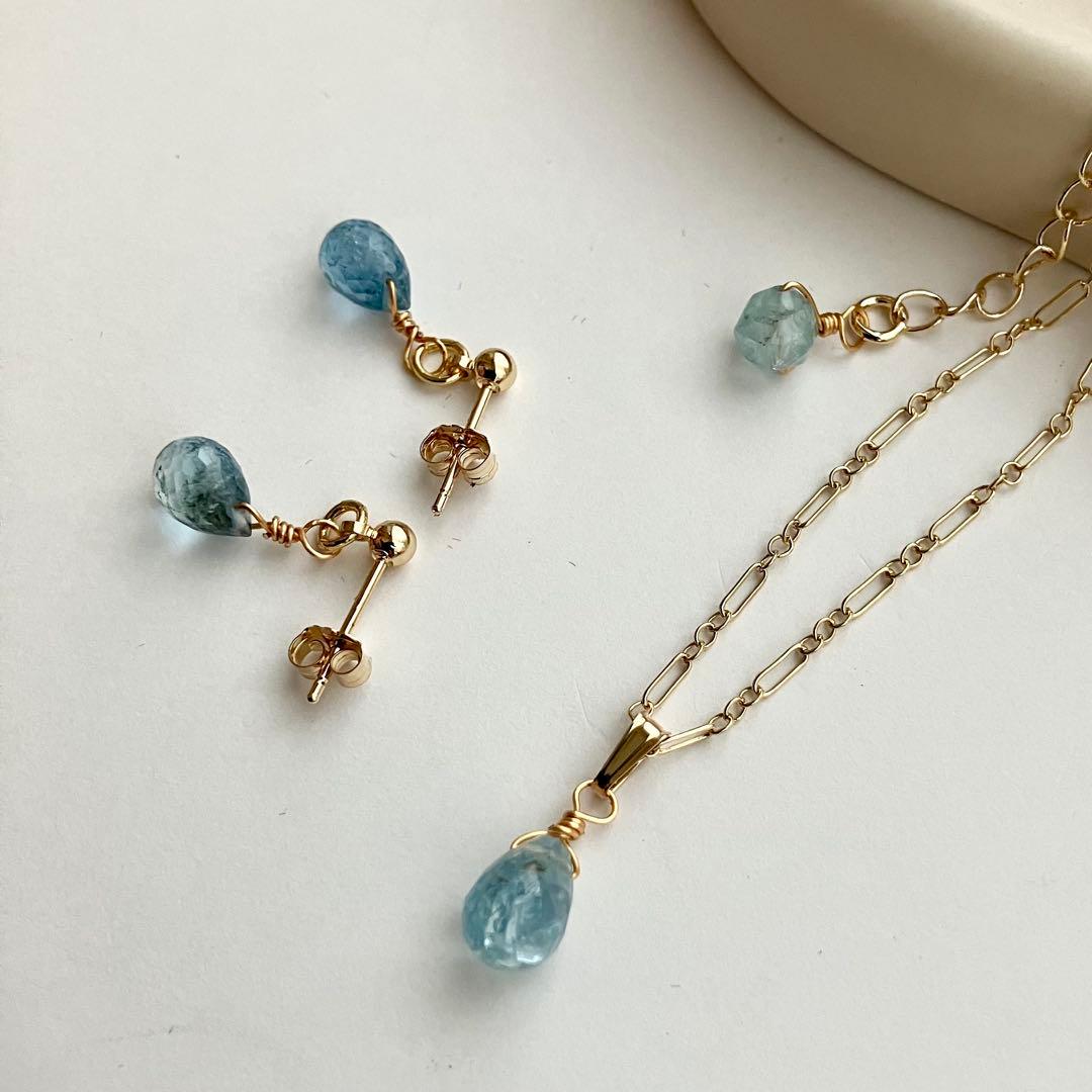 14kgf サンタマリア アクアマリン ピアス / イヤリング ネックレス
