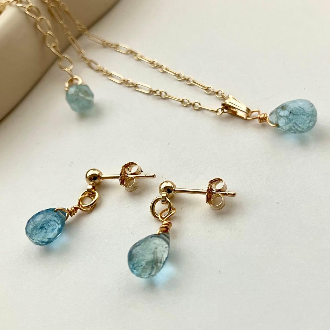 14kgf サンタマリア アクアマリン ピアス / イヤリング ネックレス