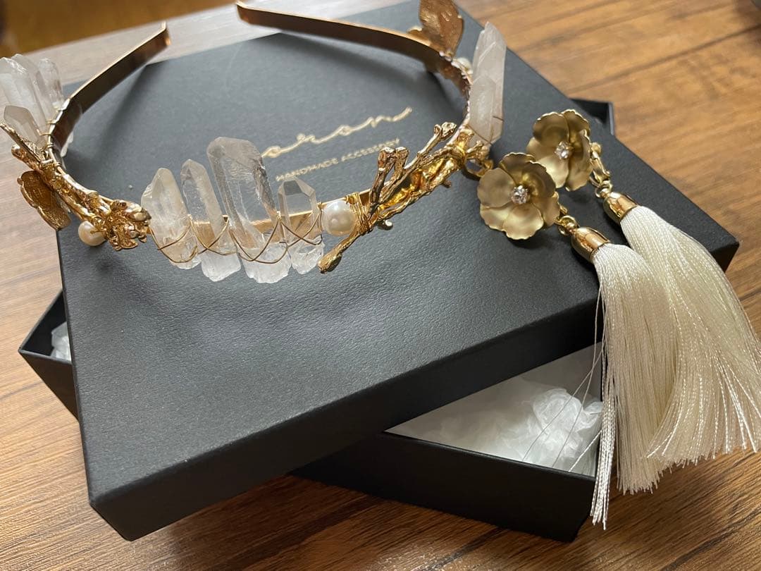 ウェディング バックカチューシャ イヤリング付き