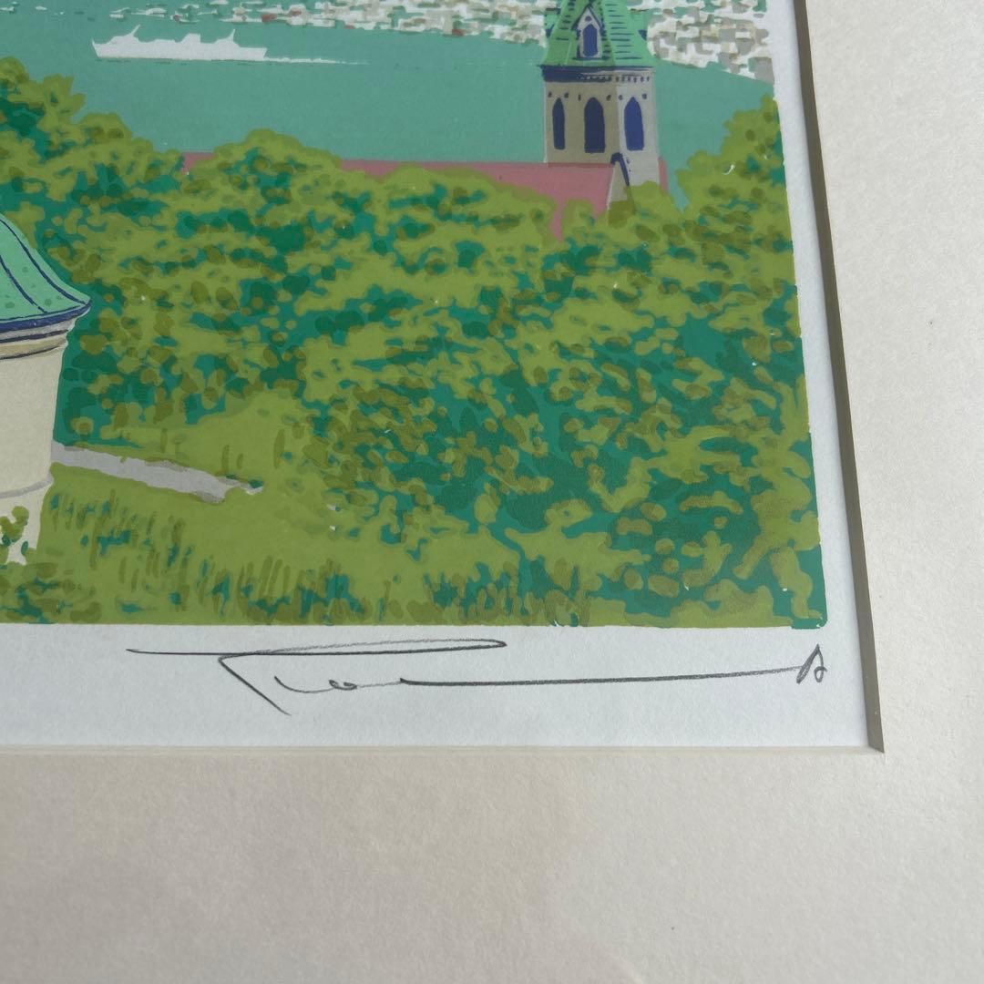 稀少*紺綬褒章受章 本間武男 直筆サイン入り シルクスクリーン 版画 白い船Ⅴ