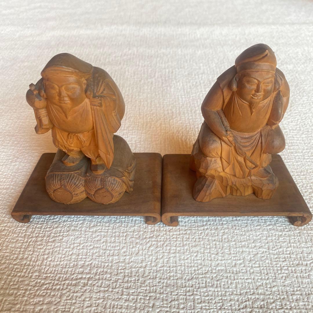 希少✨大黒天様　恵比寿様　正晴　木彫　七福神　縁起物　商売繁盛　共箱有