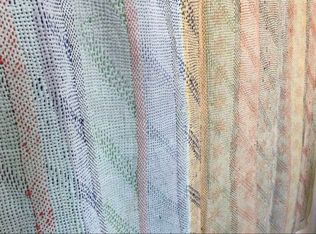 金糸が美しいラリーキルト カンタ刺繍　刺し子　エスニック　ハンドメイド　パッチワ