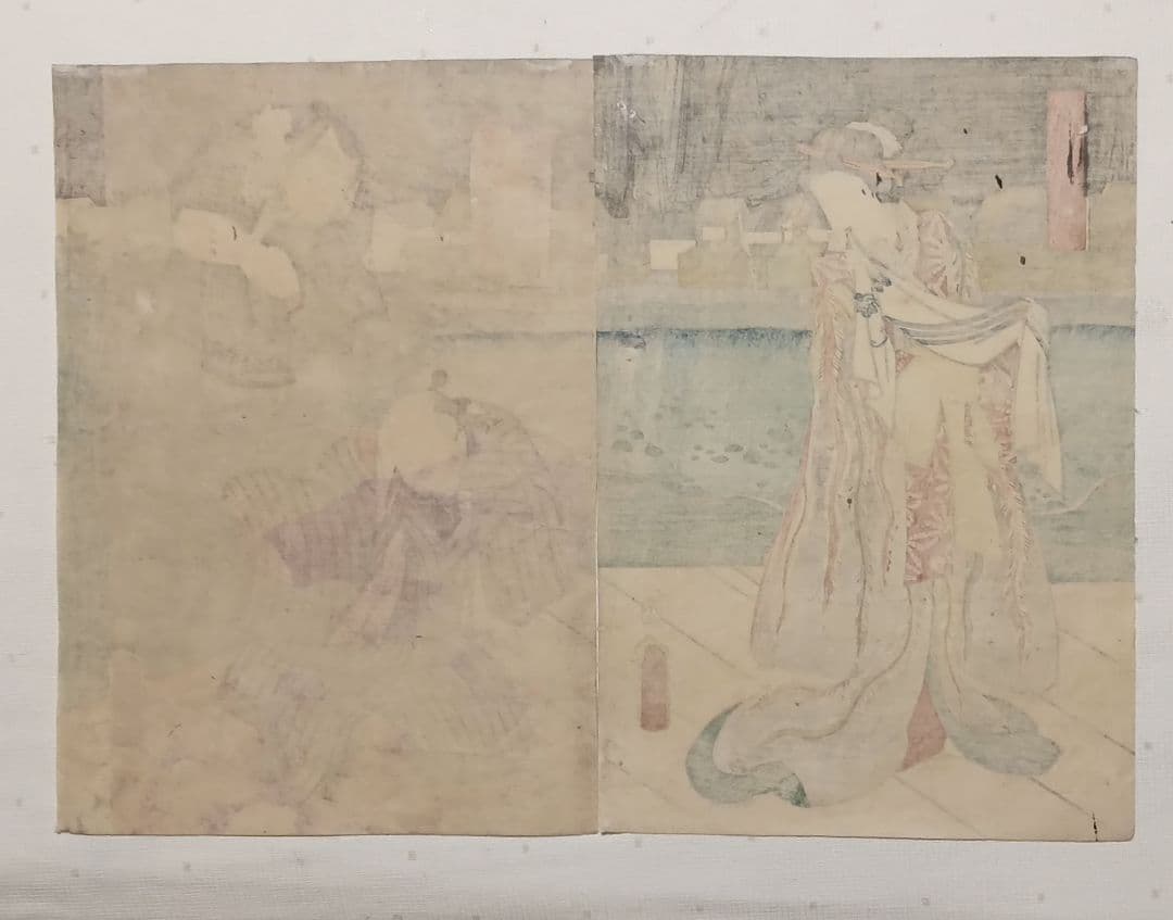 浮世絵版画、役者絵二枚綴り三代歌川豊国画、安政5年3月（1858)出版