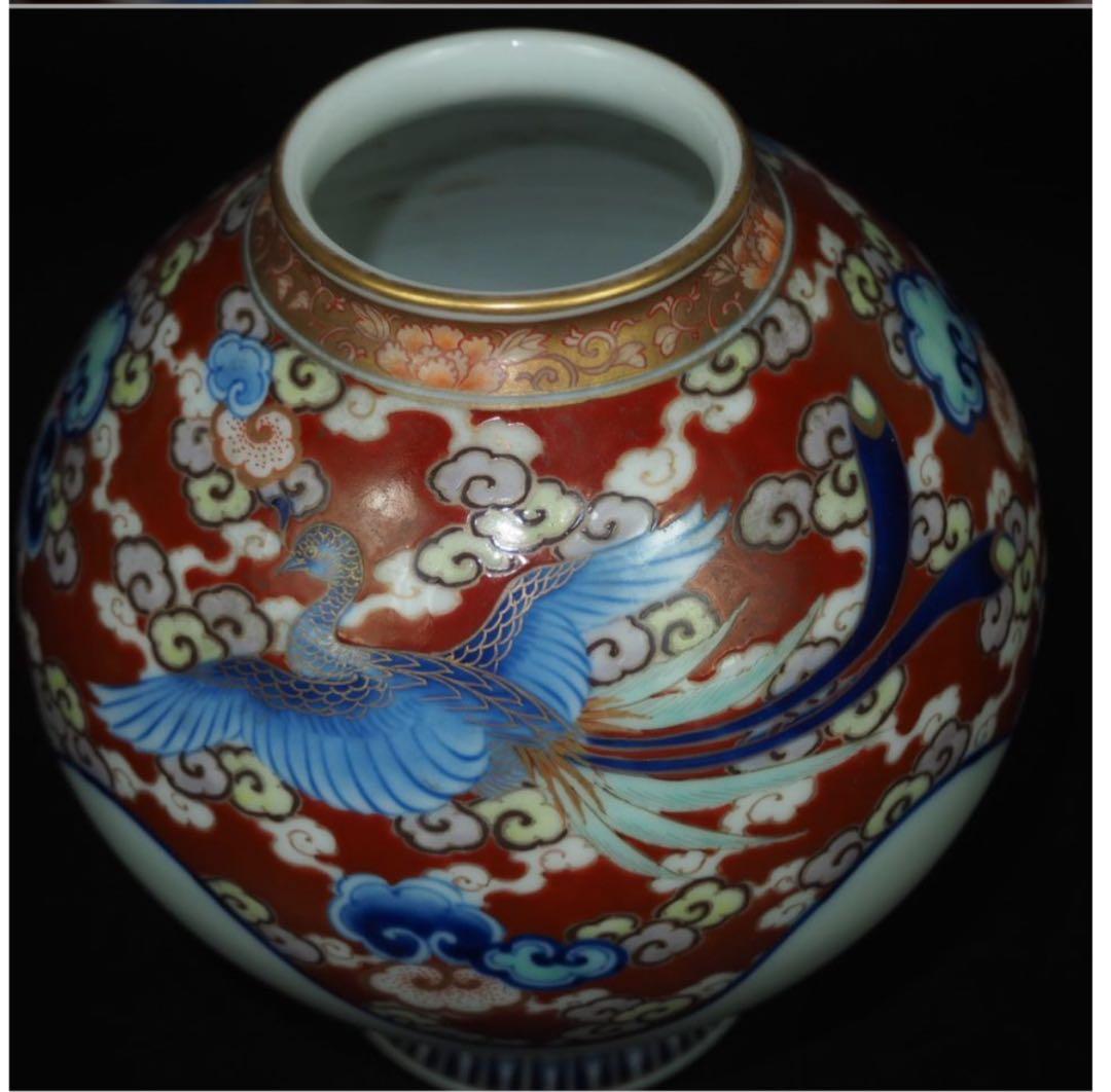 送料無料　明治大正期　香蘭社製　染錦花瓶　高さ18ｃｍ