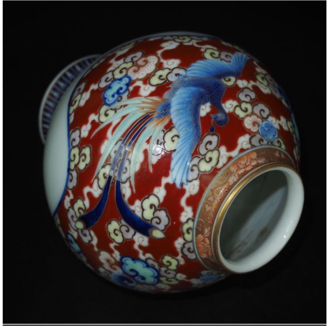 送料無料　明治大正期　香蘭社製　染錦花瓶　高さ18ｃｍ