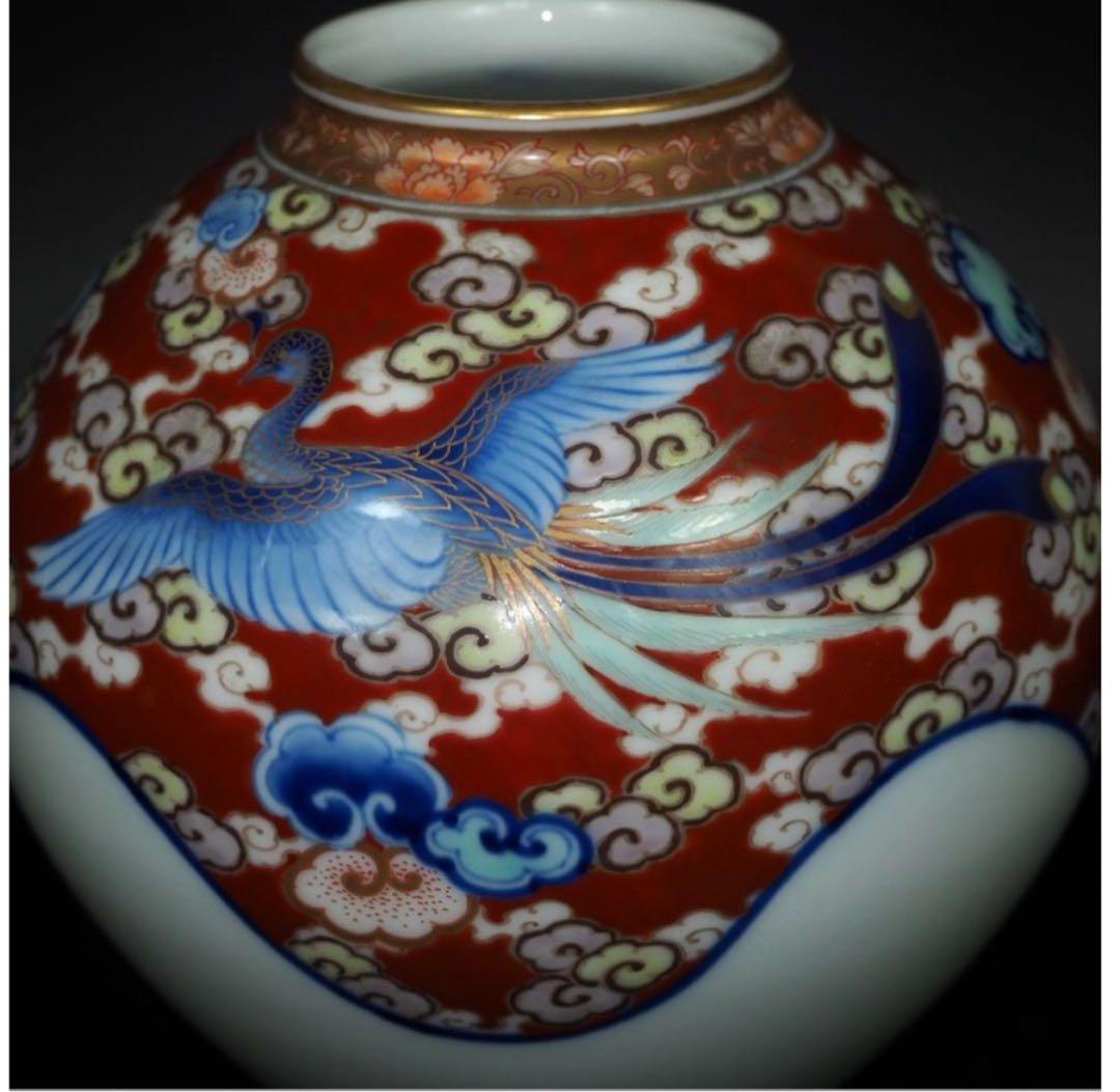 送料無料　明治大正期　香蘭社製　染錦花瓶　高さ18ｃｍ