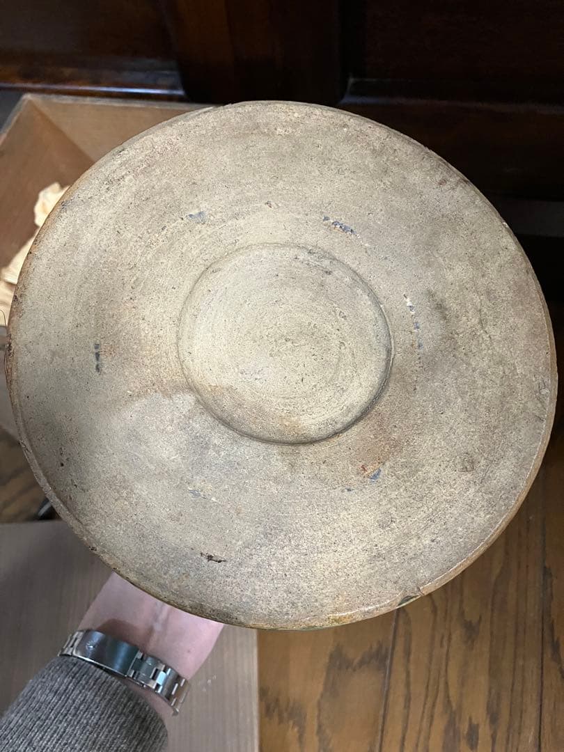 ⑪骨董　昔の小杉焼？グリーンが映える素敵な焼き物です