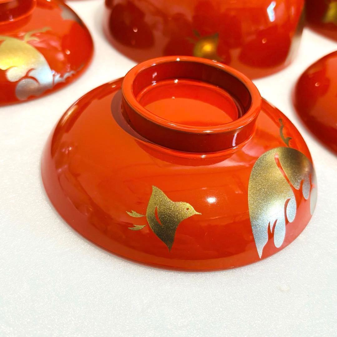 ⭐️ 朱塗 瑞鳥蒔絵 蓋付き椀揃 5客 美品 ⭐️