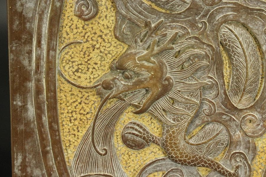 古硯 刻龍 蓋硯 中国美術(ZE842)