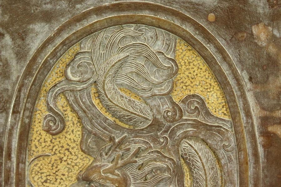 古硯 刻龍 蓋硯 中国美術(ZE842)