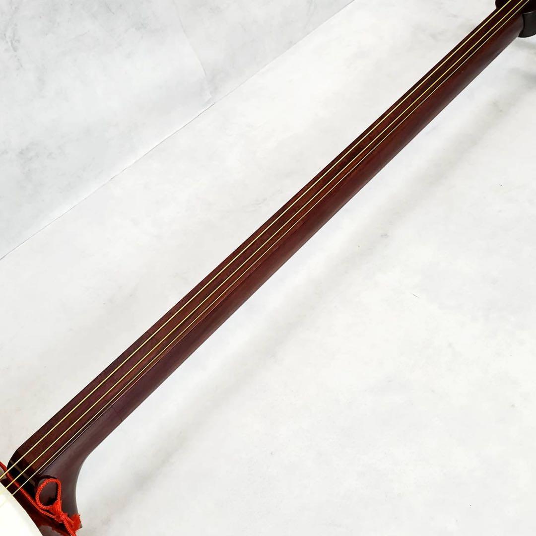 三味線 正寸 中棹 紫檀 丸打胴 犬皮 三つ折り ハードケース付 付属品多数