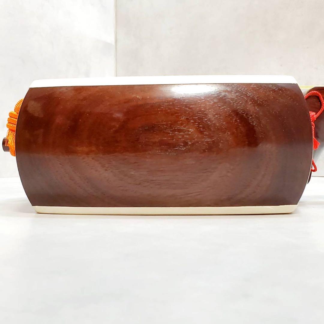 三味線 正寸 中棹 紫檀 丸打胴 犬皮 三つ折り ハードケース付 付属品多数