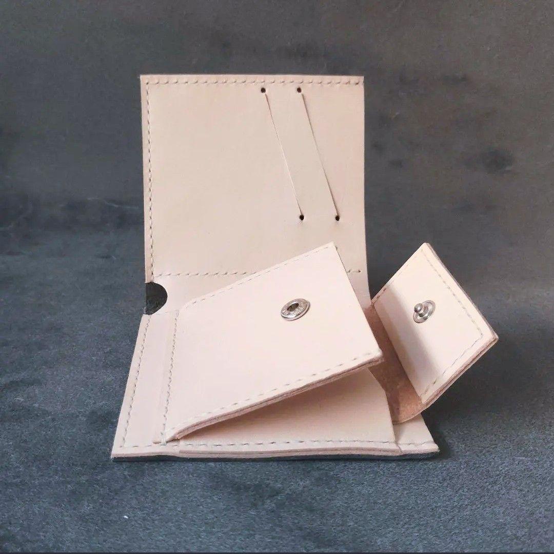 薄い二つ折り財布　ハンドメイド 姫路レザー ヌメ革 手縫い メンズ レディース