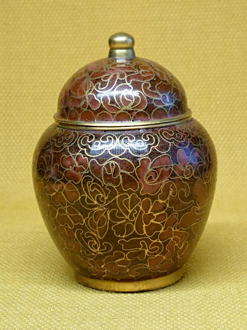 【美品】七宝　小壺　銅製　香合　置物　インテリア　工芸品　美術品　A1548