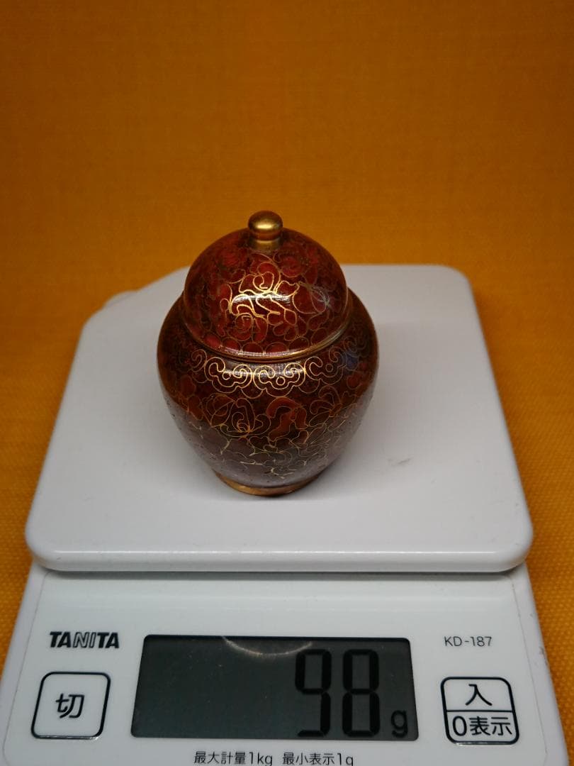 【美品】七宝　小壺　銅製　香合　置物　インテリア　工芸品　美術品　A1548