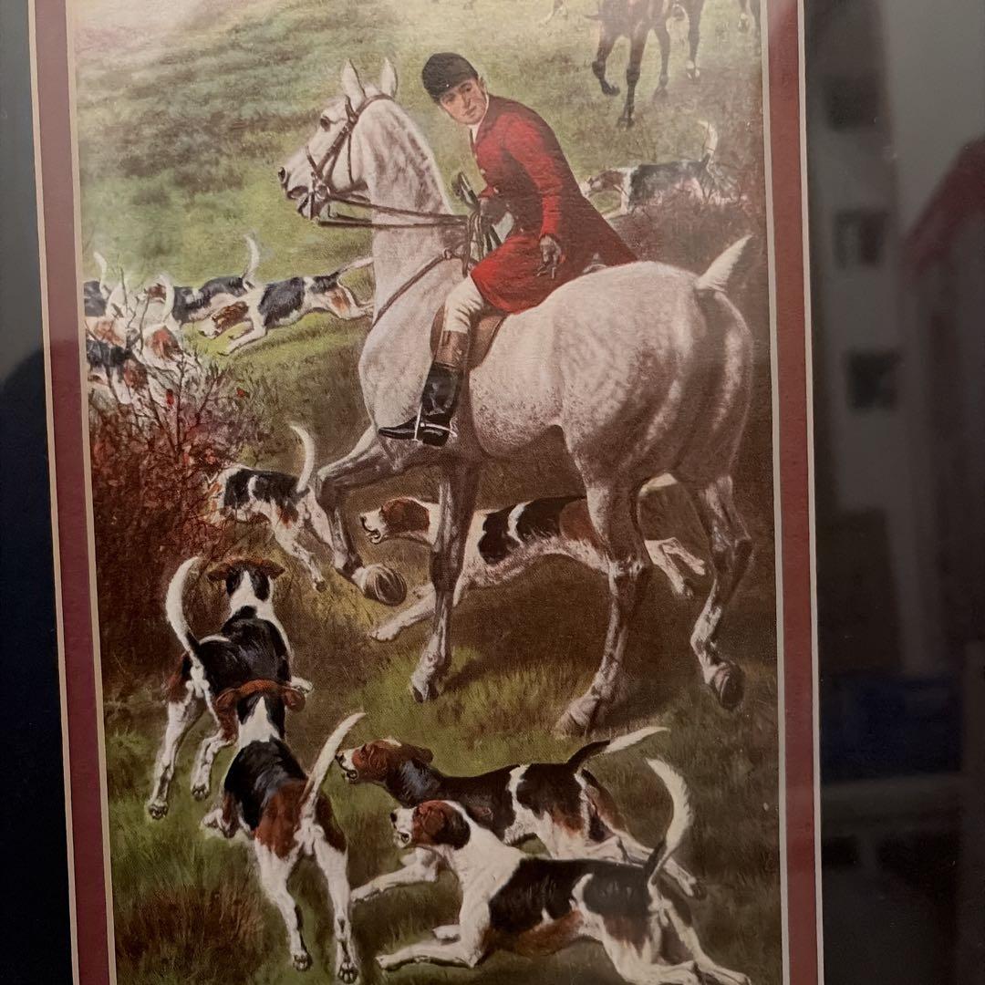 【希少】ハンティング絵画 額装 英国調 馬 犬 狩猟画 Paragon 高級感