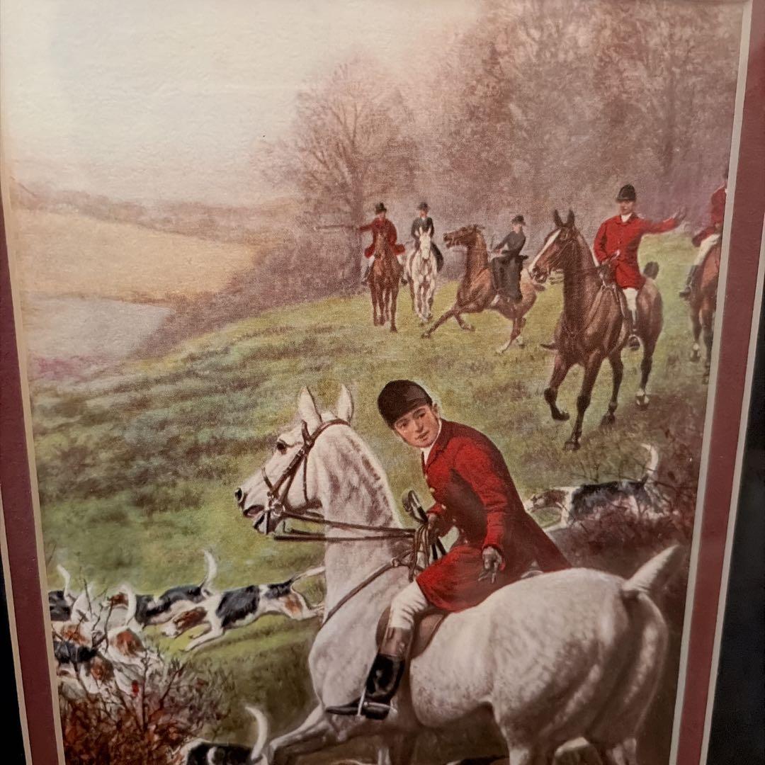 【希少】ハンティング絵画 額装 英国調 馬 犬 狩猟画 Paragon 高級感